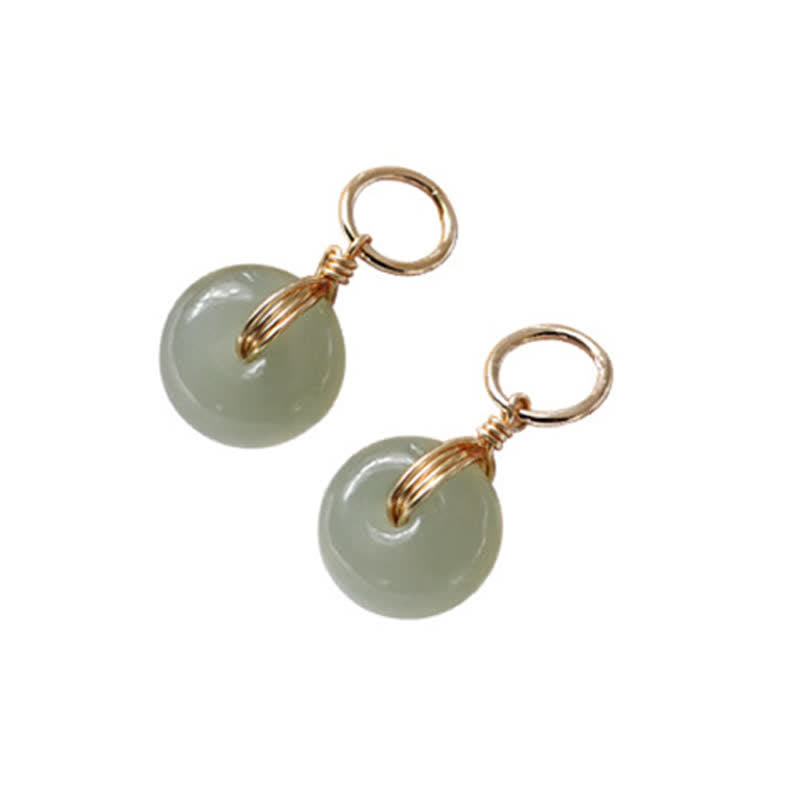 Buddha Stones Round Jade Peace Buckle Luck Drop Earrings - image 10