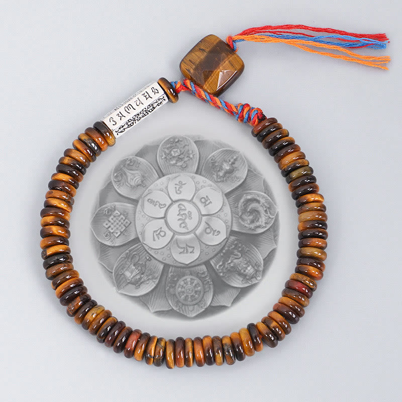 Buddha Stones Tibetan Tiger Eye Om Mani Padme Hum Protection Power Bracelet - image 12