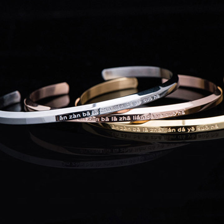 Buddha Stones Six True Words Engraving Titanium Steel Blessing Protection Bracelet - image 2