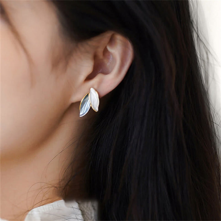 Leaf Design Luck Stud Earrings - image 3