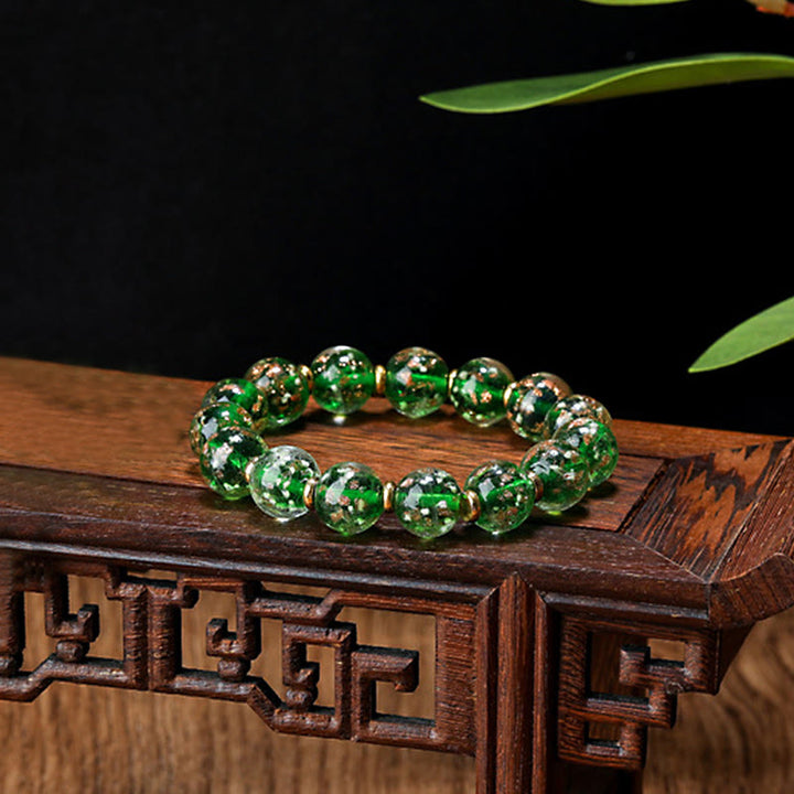 Buddha Stones Gold Swallowing Beast Family Charm Luminous Fluorescent Liuli Glass Bead Success Bracelet - Green - Simple Version - 12mm - image 13