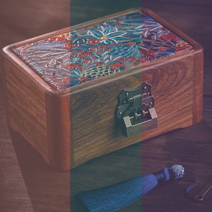 Retro Handmade Floral Pattern Rosewood Jewelry Storage Box Lockable Wooden Gift Organizer Box - image 21