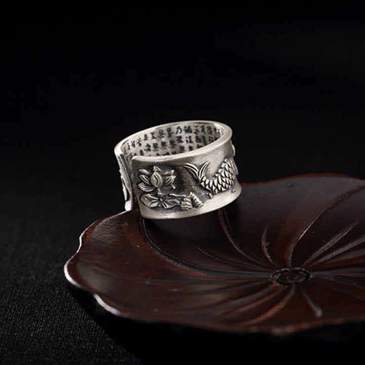 Buddha Stones 999 Sterling Silver Luck Koi Fish Lotus Heart Sutra Wealth Ring - image 19
