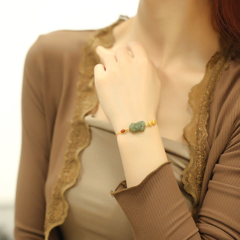 Buddha Stones Cyan Jade PiXiu Copper Coin Red Agate Success Chain Bracelet - image 5