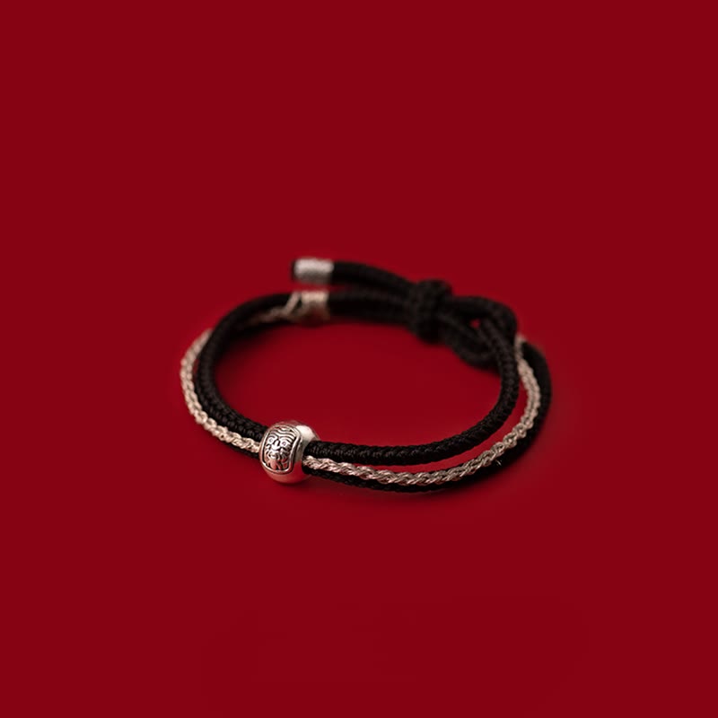 Buddha Stones 925 Sterling Silver Tibetan Zakiram Goddess of Wealth Luck Rope Bracelet - Black Beige Rope(Wrist Circumference 15-18cm) - image 13