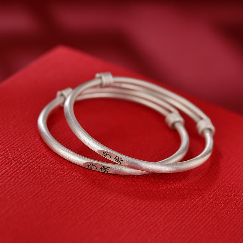Buddha Stones 999 Sterling Silver Peace And Joy Protection Kids Child Bracelet Bangle - 2Pcs Safe and Well Bracelet Bangle - image 1