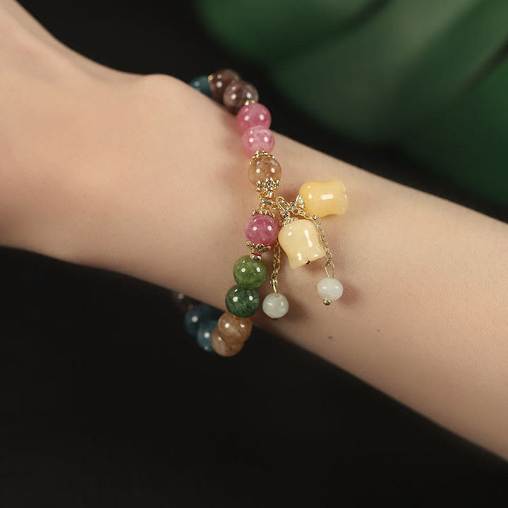 Buddha Stones Natural Colorful Tourmaline Flower Bead Love Bracelet - image 9