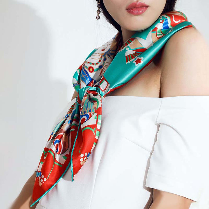 Buddha Stones Dunhuang Musician Playing Frescoes 100% Mulberry Silk Scarf Premium Grade 6A Dunhuang Silk Shawl - image 8