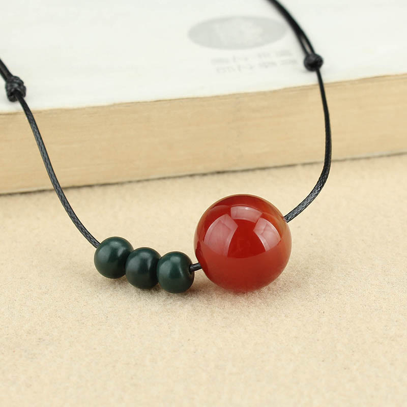 Buddha Stones Red Agate Green Aventurine Green Bodhi Seed Bead Calm Leather Rope Necklace Pendant - Red Agate&Green Bodhi Seed - image 10