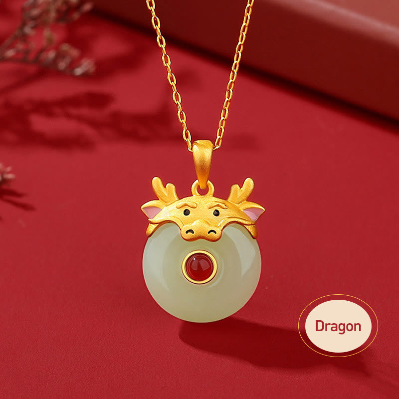 Buddha Stones 925 Sterling Silver Hetian Jade Chinese Zodiac Year of the Dragon Red Agate Luck Protection Necklace Pendant - image 3