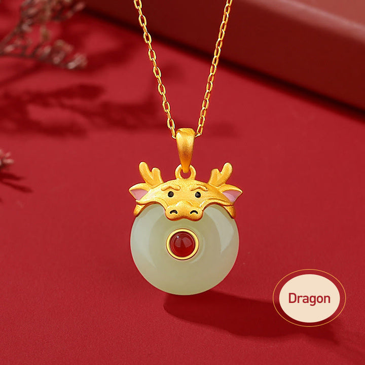 Buddha Stones 925 Sterling Silver Hetian Jade Chinese Zodiac Year of the Dragon Red Agate Luck Protection Necklace Pendant - image 3