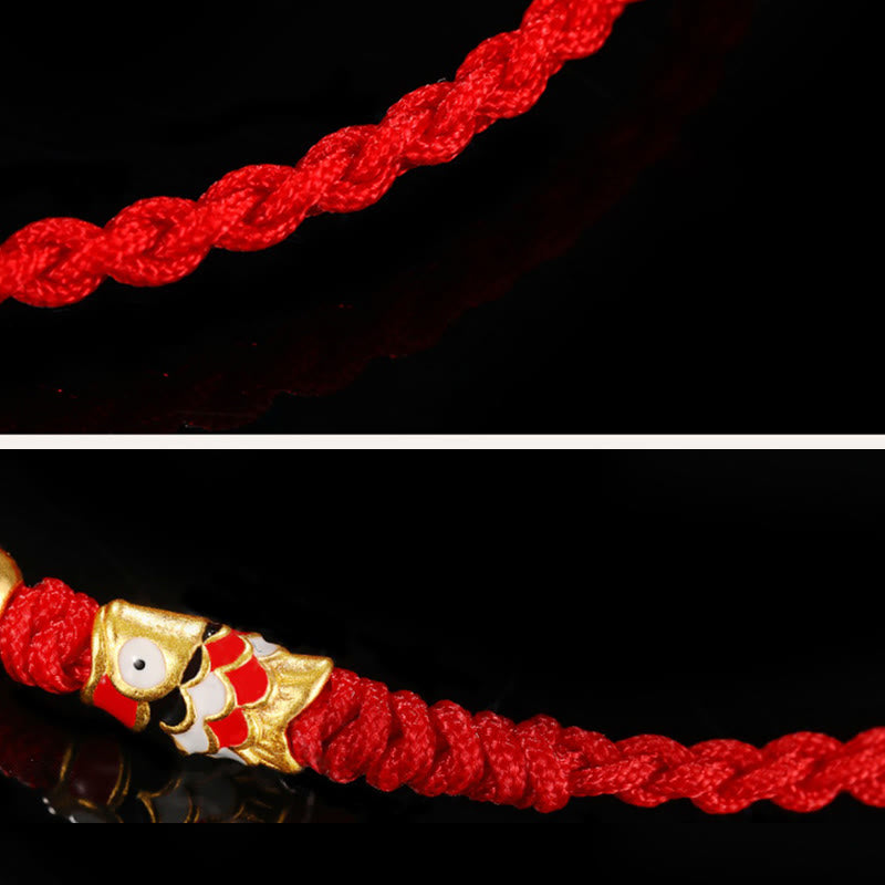 Buddha Stones 999 Gold Luck Koi Fish Handcrafted Braided String Bracelet - image 6