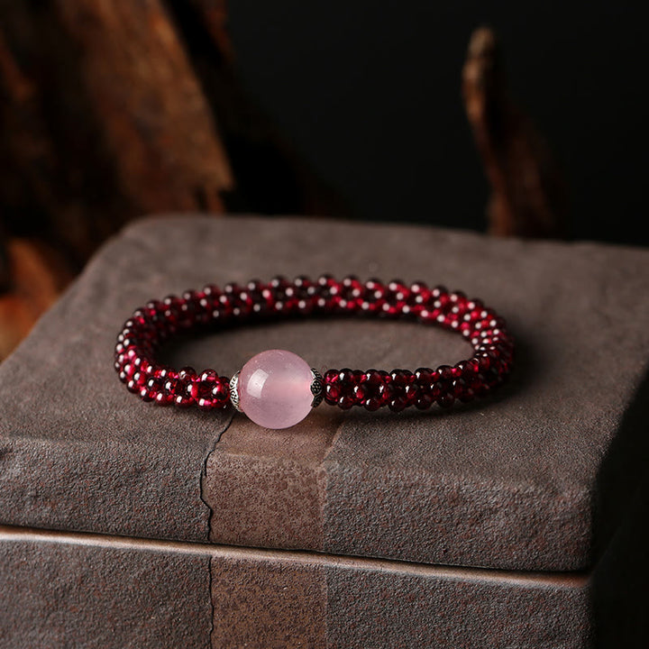 Buddha Stones Natural Garnet Pink Crystal Red Agate Amazonite Bead Protection Bracelet - Garnet&Pink Crystal - image 0