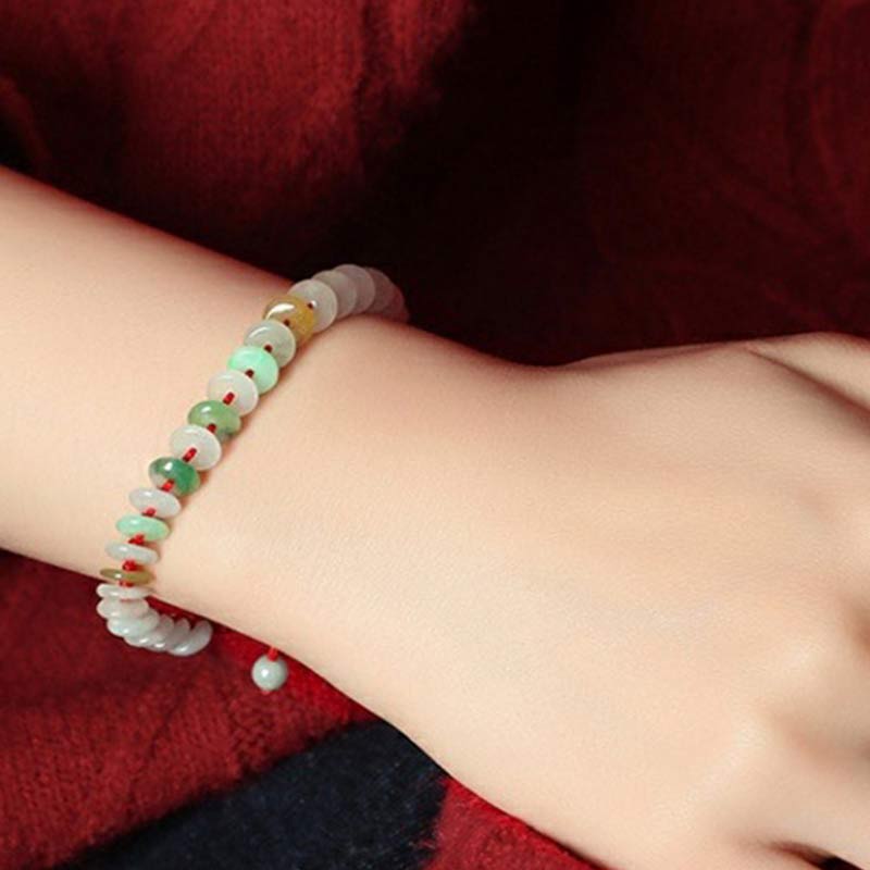 Buddha Stones Round Jade Lucky Red String Weave Bracelet - image 5