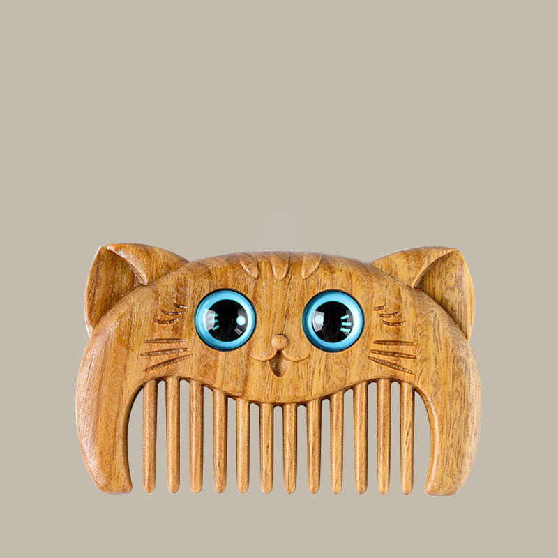 Buddha Stones Simple Cat Pattern Green Sandalwood Cure Portable Comb - image 12