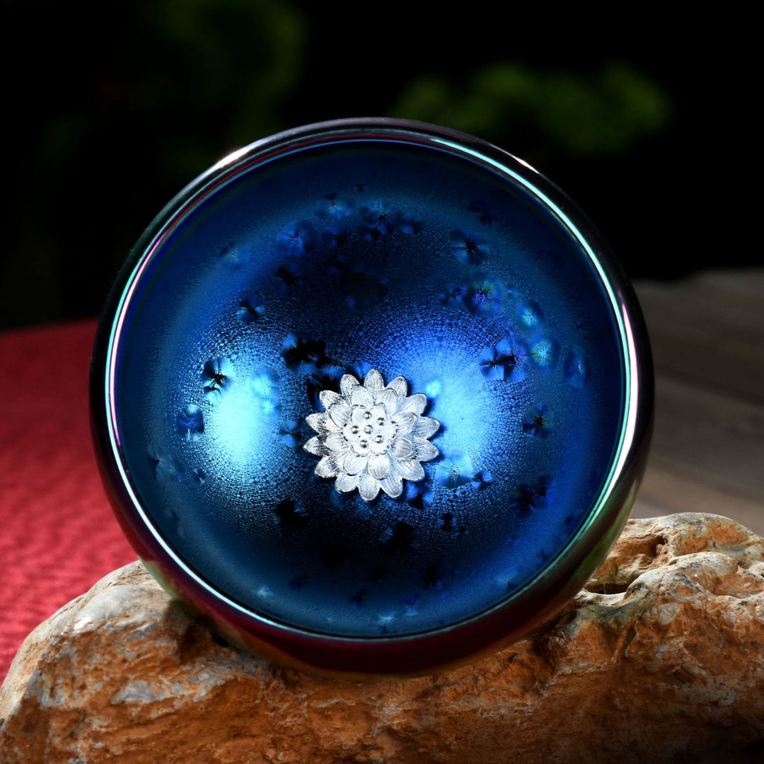 Buddha Stones Lotus Dragon Phoenix Koi Fish Peacock Chinese Jianzhan Inlaid Kiln Change Ceramic Teacup Kung Fu Tea Cup - Lotus 8cm*6cm*150ml - image 0