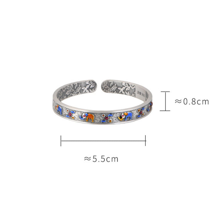 Buddha Stones 999 Sterling Silver Elephant Strength Wisdom Bracelet Cuff Bangle - image 9