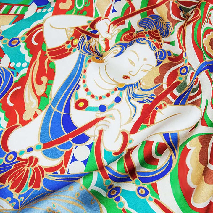 Buddha Stones Dunhuang Musician Playing Frescoes 100% Mulberry Silk Scarf Premium Grade 6A Dunhuang Silk Shawl - image 3