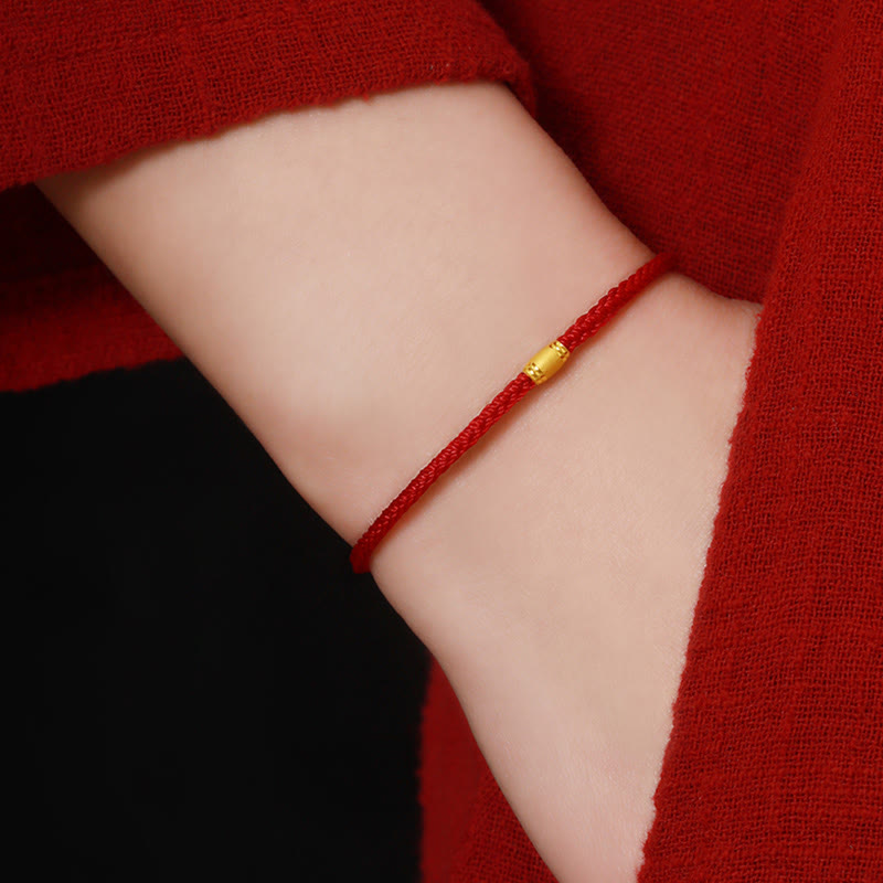 Buddha Stones 999 Gold Lucky Bead Eight Thread Peace Knot Red Rope Bracelet - image 3