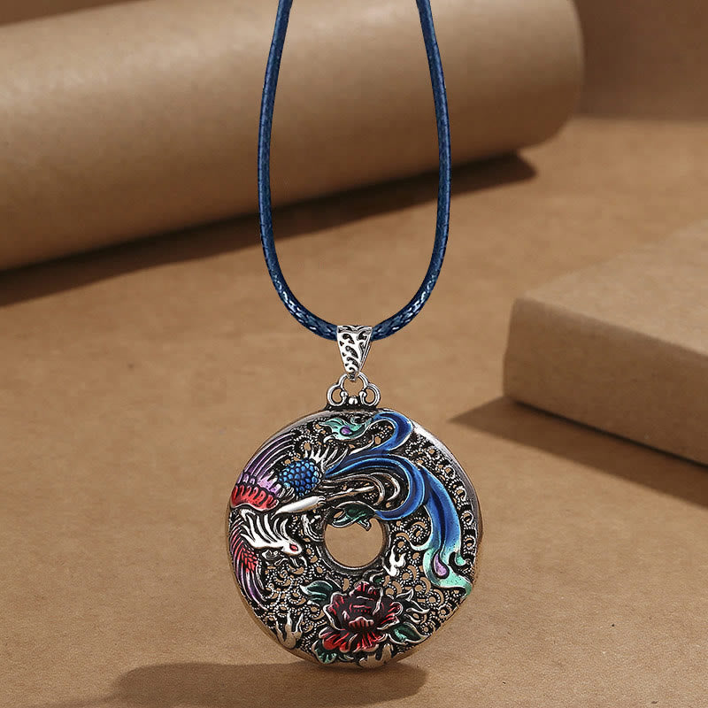 Buddha Stones Phoenix Peony Flower Luck Protection Necklace Pendant - Lotus Carp&Leather Rope - image 8