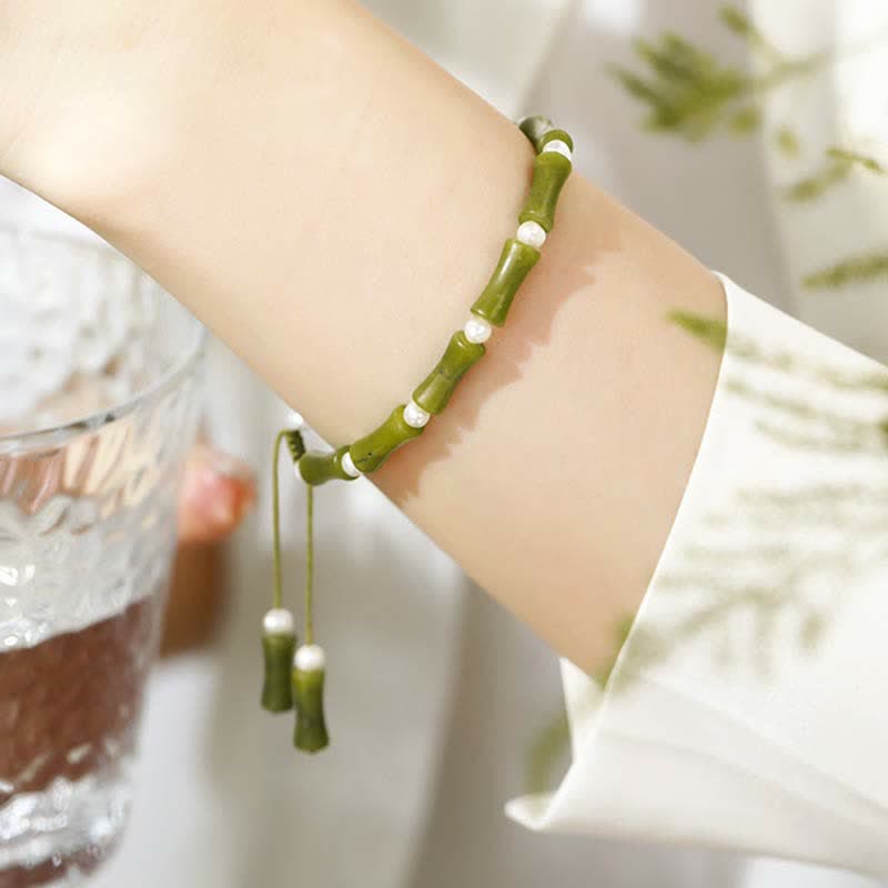 Buddha Stones Natural Peridot Bamboo Pattern Love Peace Bracelet - image 3