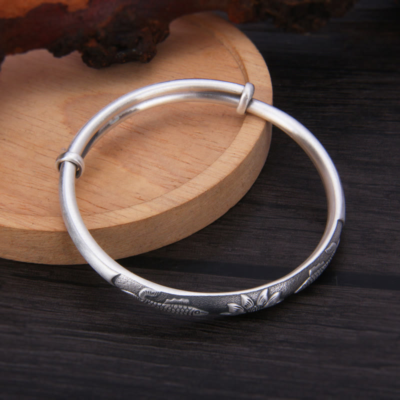 Buddha Stones 999 Sterling Silver Koi Fish Lotus Wealth Luck Bracelet Bangle - image 2