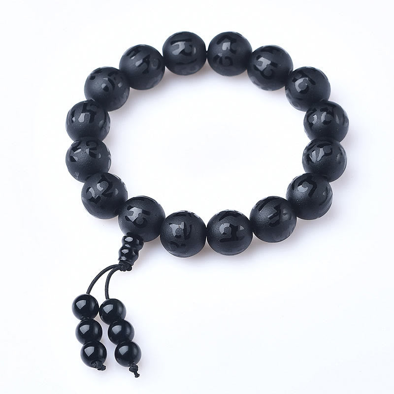 Buddha Stones Tibet White Crystal Black Onyx Om Mani Padme Hum Meditation Bracelet - image 8