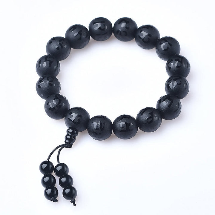 Buddha Stones Tibet White Crystal Black Onyx Om Mani Padme Hum Meditation Bracelet - image 8