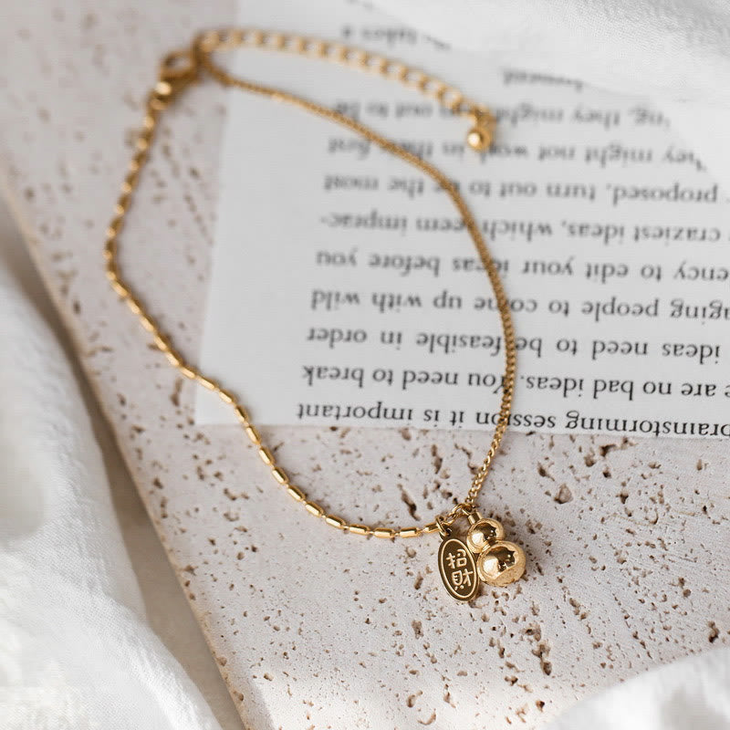 Buddha Stones 18k Gold Lucky Gourd Design Wealth Buckle Anklet - image 1