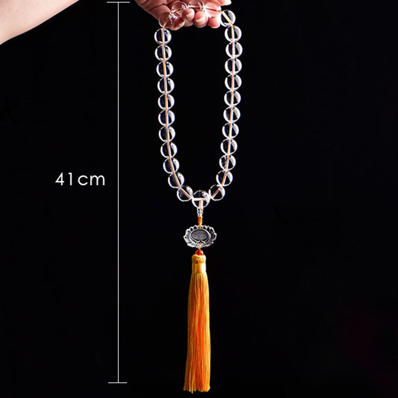 Buddha Stones Natural White Crystal Lotus Wrist Mala Meditation Tassels Pocket Mala Car Decoration - image 6