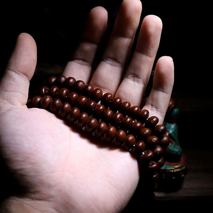 Buddha Stones Natural Tibet 108 Mala Beads Purple Bodhi Seed Three-eyed Dzi Bead Copper Dorje Harmony Bracelet - image 4