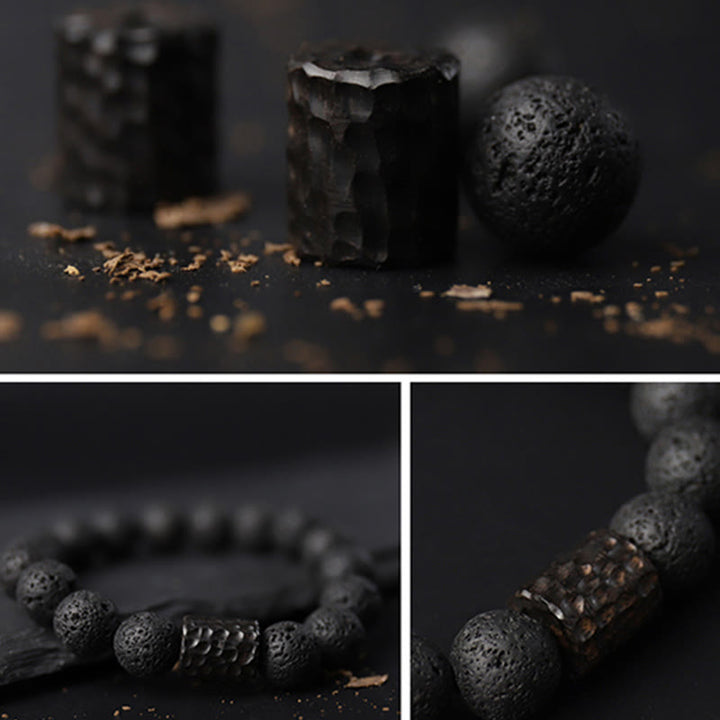 Buddha Stones Lava Rock Ebony Wood Tiger Eye Support Healing Bracelet - image 5