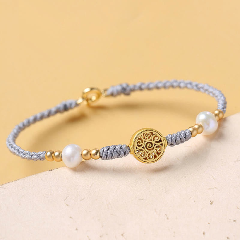 Buddha Stones Copper Coin Fortune Tree Pearl Luck Blue Rope Braided Bracelet - image 19