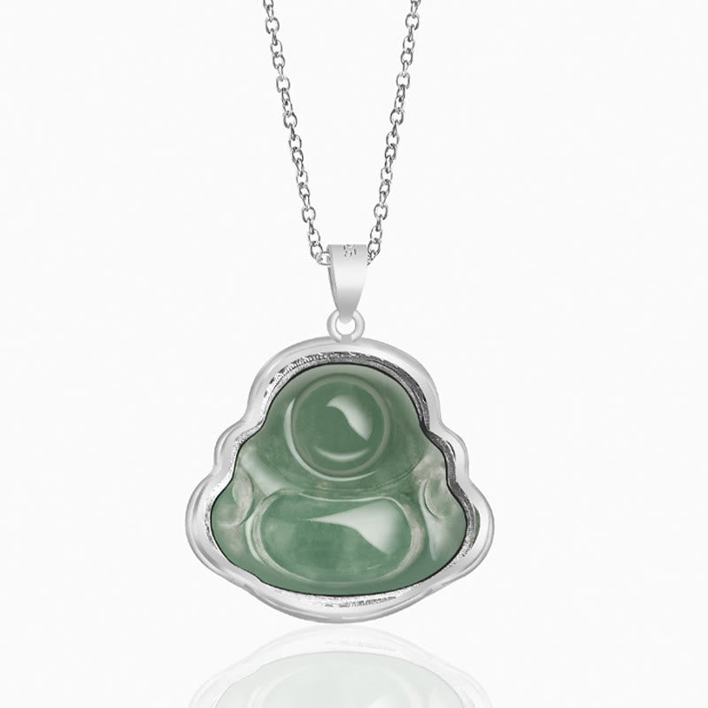 Buddha Stones 925 Sterling Silver Laughing Buddha Natural Jade Luck Prosperity Necklace Chain Pendant - image 5