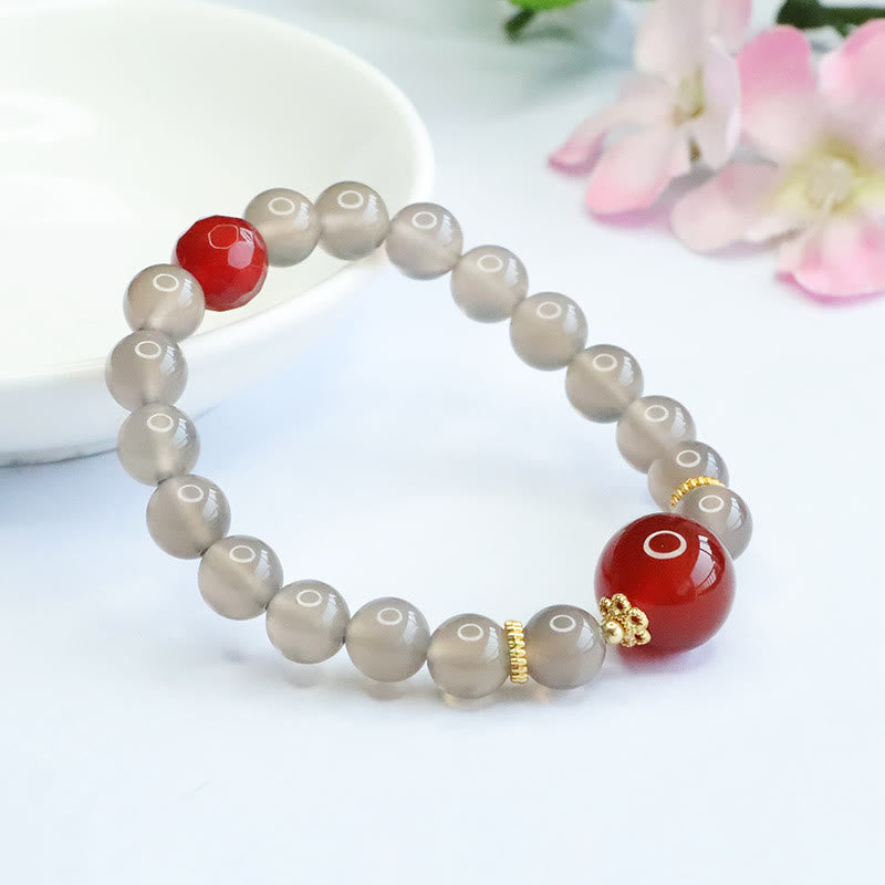 Buddha Stones Natural Gray Chalcedony Red Agate Harmony Bracelet - image 2