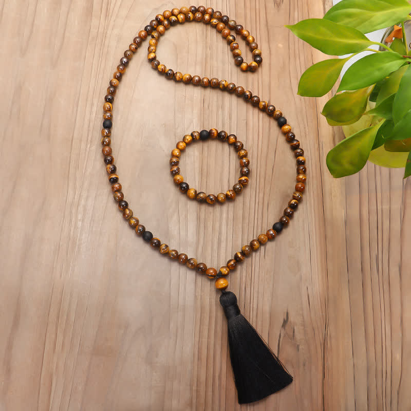Buddha Stones 108 Beads Mala Tiger Eye Protection Tassel Bracelet - image 2