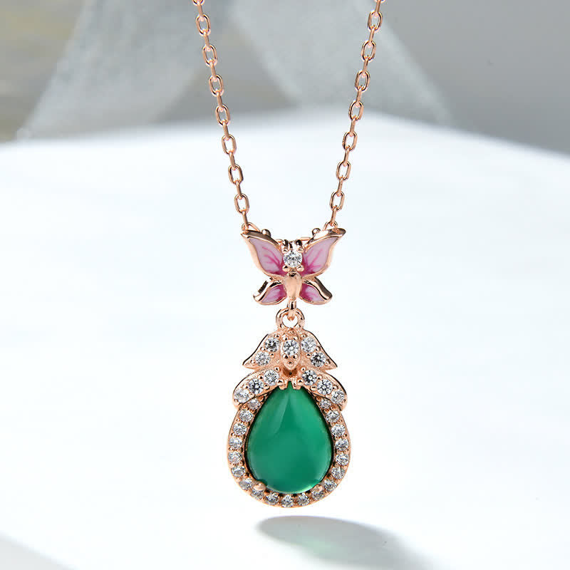 925 Sterling Silver Green Chalcedony Butterfly Zircon Courage Necklace Pendant - Rose Gold - image 0