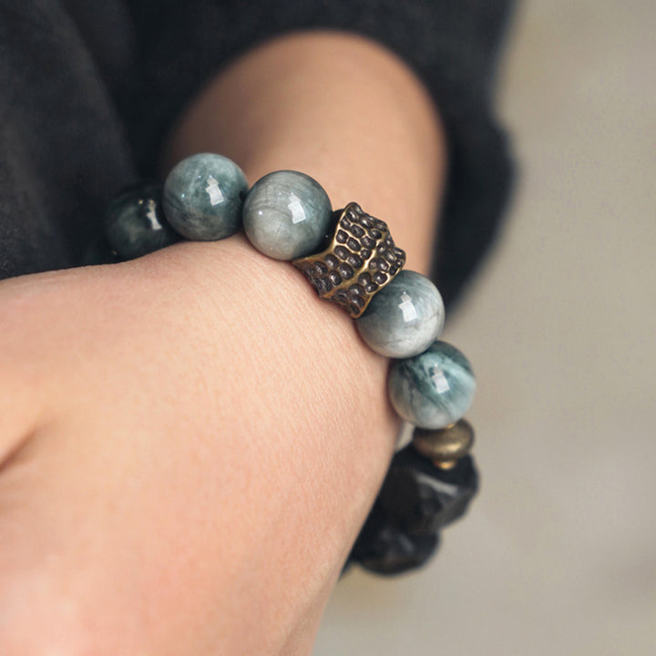 Buddha Stones Eagle's Eye Stone Ebony Wood Copper Confidence Couple Bracelet - image 2