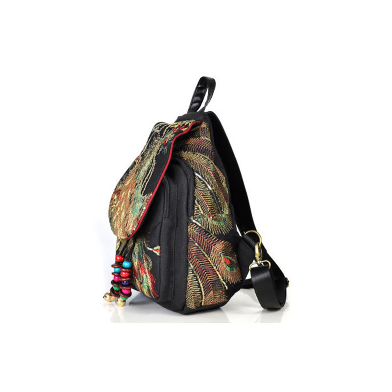 Buddha Stones Peacock Embroidery Canvas Tassel Backpack - image 11
