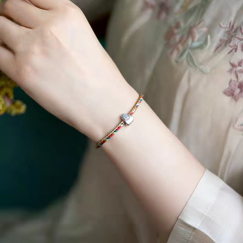 Buddha Stones 925 Sterling Silver Fu Character Zongzi Pattern Multicolored String Luck Handmade Braided Bracelet - image 9