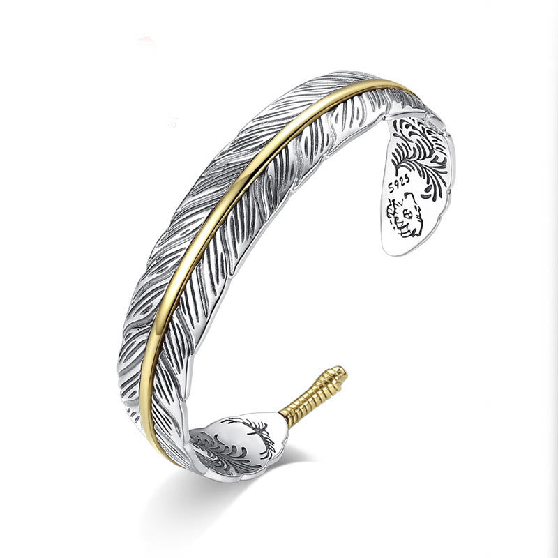 Buddha Stones Feather Pattern Carved Luck Wealth Cuff Bracelet Bangle - image 10