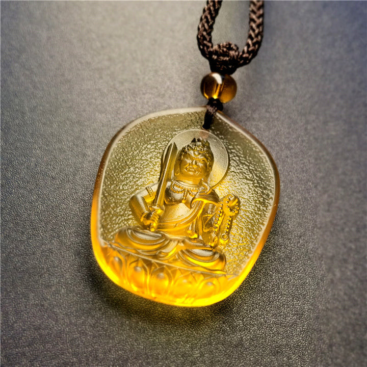 Buddha Stones Chinese Zodiac Natal Buddha Blessing Liuli Crystal Compassion Necklace Pendant - Rooster-Acalanatha(Pendant Size: About 4.5*3.8*1cm) - image 3