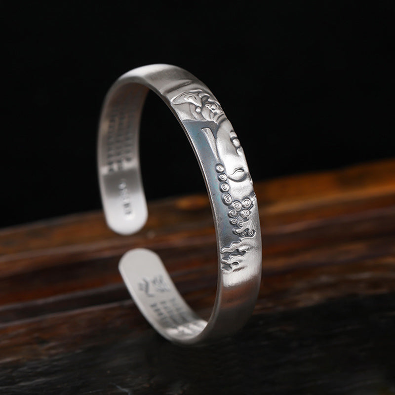 Buddha Stones 999 Sterling Silver Buddha Head Heart Sutra Serenity Bracelet Bangle - image 4