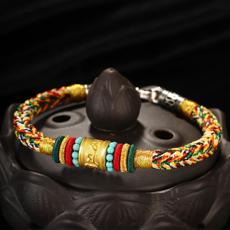 Buddha Stones Tibet 999 Gold Om Mani Padme Hum Handmade Eight Thread Peace Knot Luck Bracelet - image 10