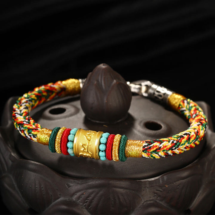 Buddha Stones Tibet 999 Gold Om Mani Padme Hum Handmade Eight Thread Peace Knot Luck Bracelet - image 10