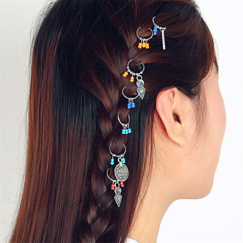 Buddha Stones Antique Leaf Coins Beads Barrette Hair Pins Decoration - 7Pcs Colorful Hair Pins - image 0