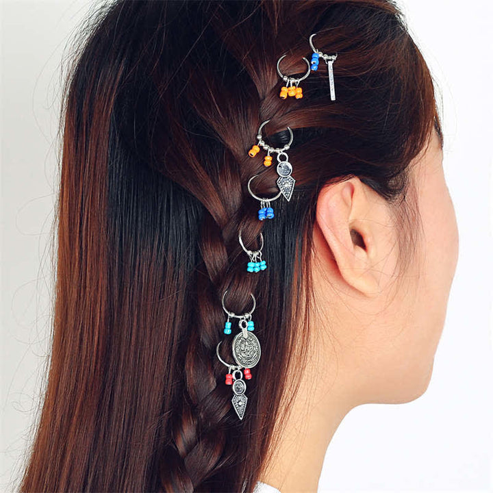 Buddha Stones Antique Leaf Coins Beads Barrette Hair Pins Decoration - 7Pcs Colorful Hair Pins - image 0