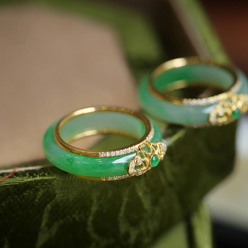 Buddha Stones 18K Gold Plated Natural Green Chalcedony Strength Ring - US10 - image 0
