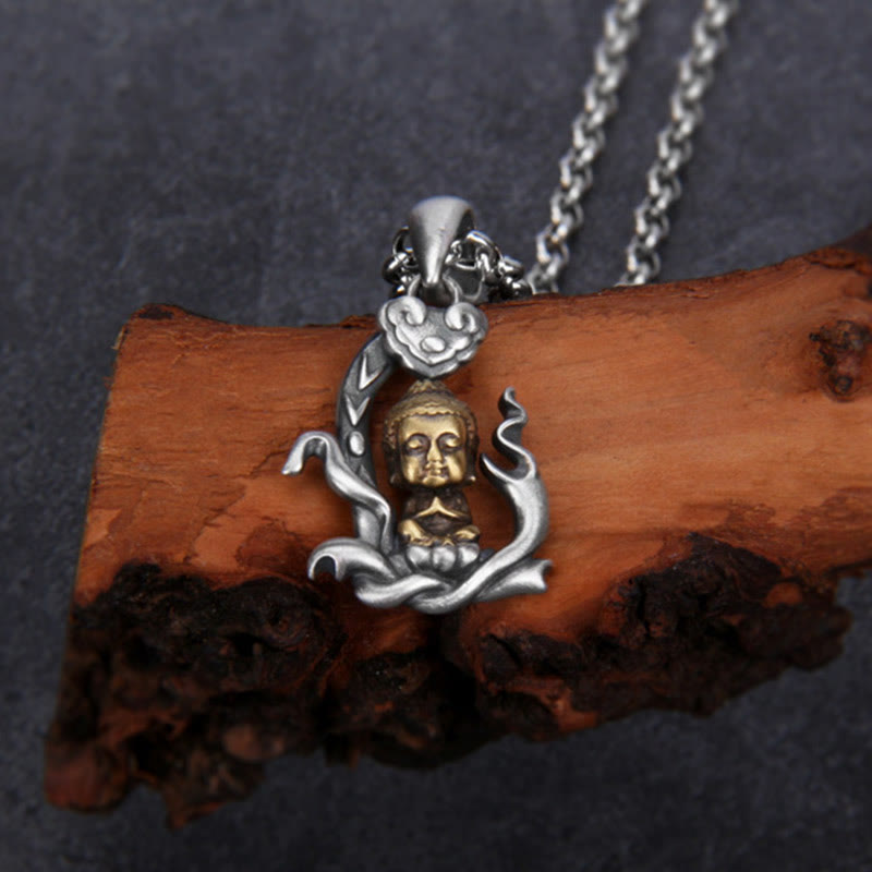 Buddha Stones 925 Sterling Silver Zen Buddha Ruyi Handle Compassion Necklace Pendant - image 1