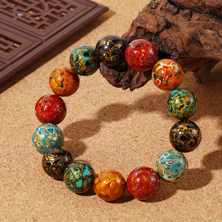 Buddha Stones Natural Multicolored Lacquer Beads Calm Bracelet - Natural Lacquer Beads - image 0